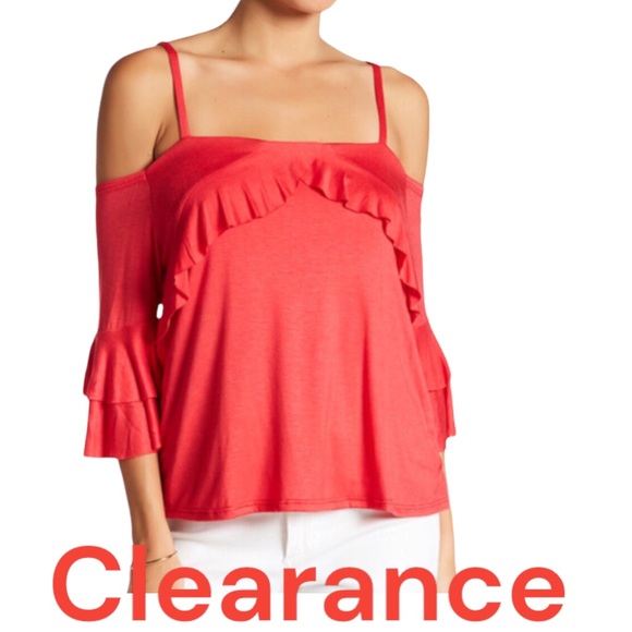 Coral Ruffle Sleeve Cold Shoulder Top NWT - Picture 2 of 7